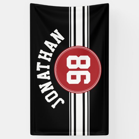 Red and Black Sports Jersey Personalisiert Banner (Vertikal)