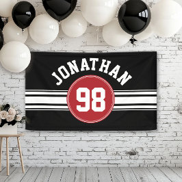 Red and Black Sports Jersey Personalisiert Banner