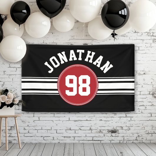 Red and Black Sports Jersey Personalisiert Banner
