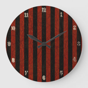 Red And Black Stripes Große Wanduhr