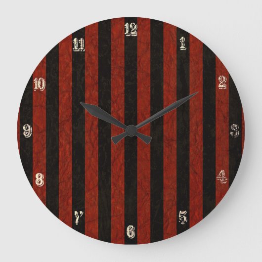 Red And Black Stripes Große Wanduhr (Vorderseite)