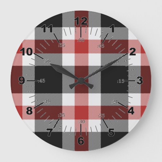 Red And Black Tartan Große Wanduhr (Vorderseite)