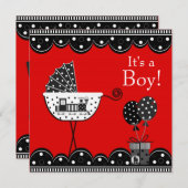 Red and Black Train Baby Boy Dusche Einladung (Vorne/Hinten)