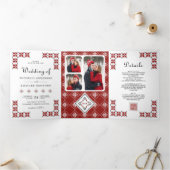 Red and Black Ukrainian Embroidery QR Code Wedding Dreifach Gefaltete Einladung (Innenseite)