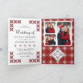 Red and Black Ukrainian Embroidery QR Code Wedding Einladung (Innenseite)