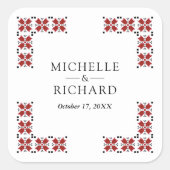 Red and Black Ukrainian Embroidery Wedding Quadratischer Aufkleber (Vorderseite)