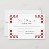 Red and Black Ukrainian Embroidery Wedding RSVP Karte (Vorderseite)
