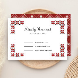Red and Black Ukrainian Embroidery Wedding RSVP Karte