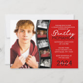 Red and Black Unique Filmstrip 6 Foto Abschluss Einladung (Vorderseite)