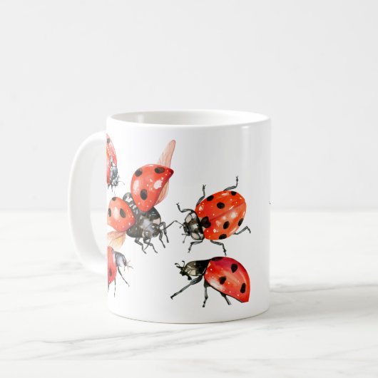 Red and Black Watercolor Ladybug Kaffeetasse (Vorderseite Links)