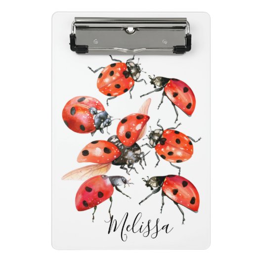 Red and Black Watercolor Ladybug Mini Klemmbrett (Vorderseite)