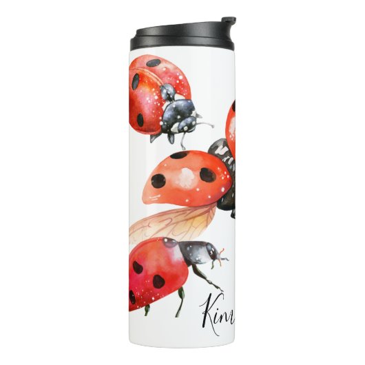 Red and Black Watercolor Ladybug Thermosbecher (Nach links gedreht)