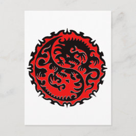 Red and Black Yin Yang Dragon Postkarte
