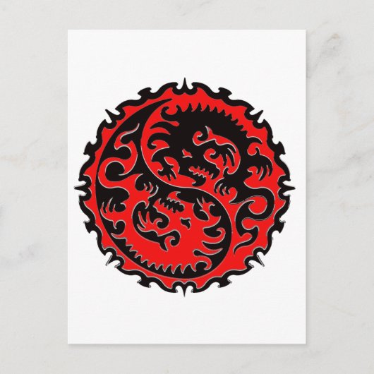 Red and Black Yin Yang Dragon Postkarte (Vorderseite)