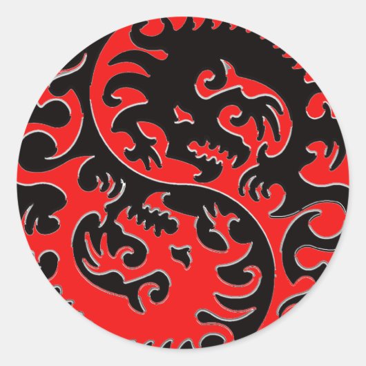 Red and Black Yin Yang Dragon Runder Aufkleber (Vorderseite)