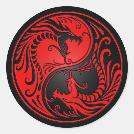 Red and Black Yin Yang Dragons Runder Aufkleber (Vorderseite)