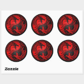 Red and Black Yin Yang Dragons Runder Aufkleber (Blatt)