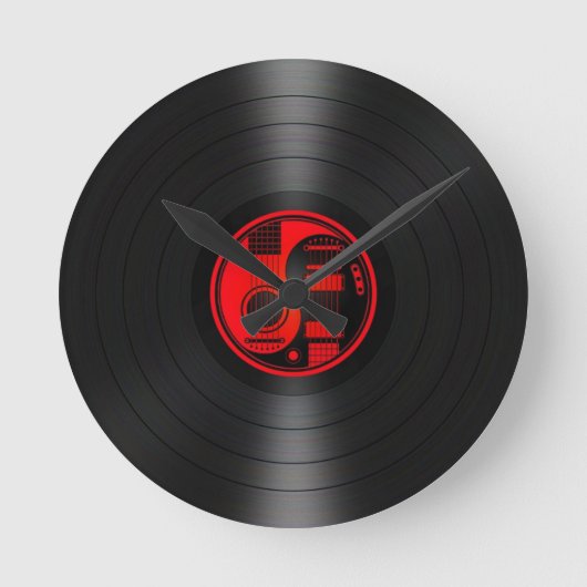 Red and Black Yin Yang Guitars Vinyl Graphic Runde Wanduhr (Vorderseite)