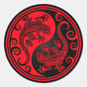 Red and Black Yin Yang Lizards Runder Aufkleber