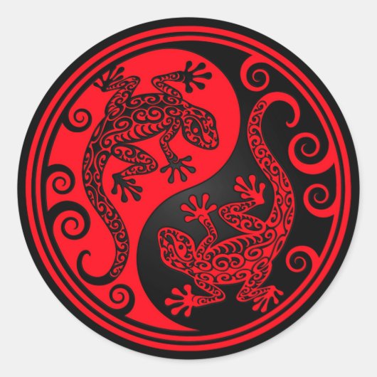 Red and Black Yin Yang Lizards Runder Aufkleber (Vorderseite)