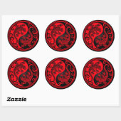 Red and Black Yin Yang Lizards Runder Aufkleber (Blatt)