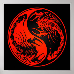 Red and Black Yin Yang Scorpions Poster