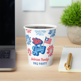 Red and Blue 4. Juli Fireworks Retro GRILLEN Party Pappbecher