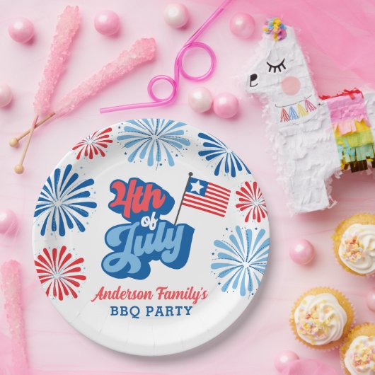 Red and Blue 4. Juli Fireworks Retro GRILLEN Party Pappteller (Party)