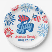 Red and Blue 4. Juli Fireworks Retro GRILLEN Party Pappteller (Vorderseite)