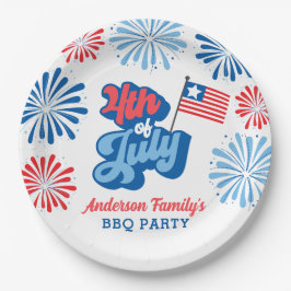 Red and Blue 4. Juli Fireworks Retro GRILLEN Party Pappteller