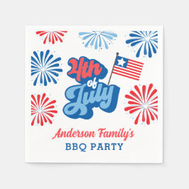 Red and Blue 4. Juli Fireworks Retro GRILLEN Party Serviette