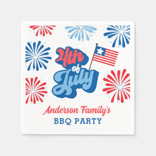 Red and Blue 4. Juli Fireworks Retro GRILLEN Party Serviette