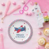 Red and Blue Airplane Boys Birthday Party Paper Pl Pappteller (Party)