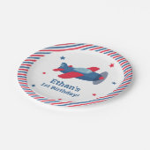 Red and Blue Airplane Boys Birthday Party Paper Pl Pappteller (Schrägansicht)
