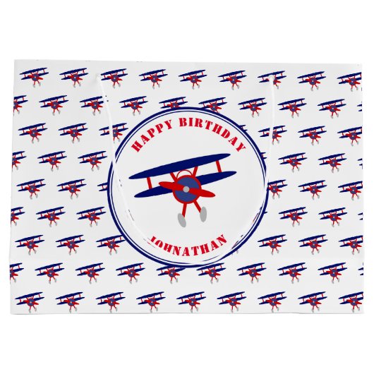Red and Blue Airplanes Custom Birthday Boy Große Geschenktüte (Rückseite)