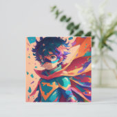 Red and Blue Anime Superhero Boy Birthday Einladung (Stehend Vorderseite)