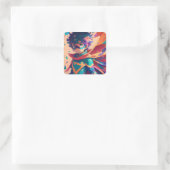 Red and Blue Anime Superhero Boy mit Cape Quadratischer Aufkleber (Tasche)