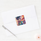 Red and Blue Anime Superhero Boy mit Cape Quadratischer Aufkleber (Umschlag)