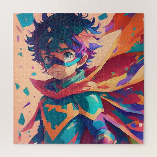 Red and Blue Anime Superhero Boy Puzzle (Vertikal)