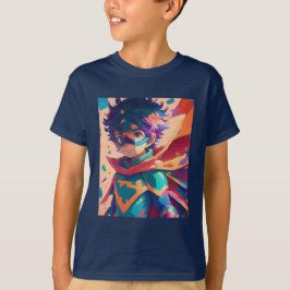 Red and Blue Anime Superhero Boy T-Shirt