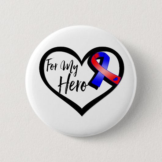 Red and Blue Awareness Ribbon für meinen Helden Button (Vorderseite)