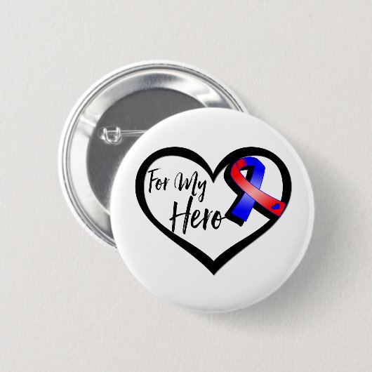 Red and Blue Awareness Ribbon für meinen Helden Button (Vorne & Hinten)