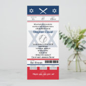 Red and Blue Bar Mitzvah Baseball Ticket Einladung (Stehend Vorderseite)