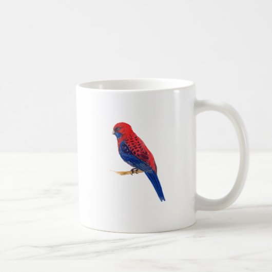 Red and Blue Bird with Blue  Watercolor stripes Kaffeetasse (Rechts)