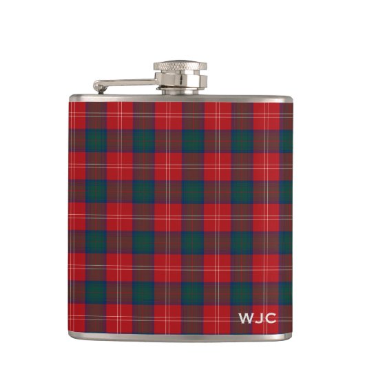 Red and Blue Clan Chisholm Tartan Monogram Flachmann (Vorderseite)