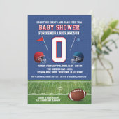 Red and Blue Football Baby Dusche Einladung (Stehend Vorderseite)