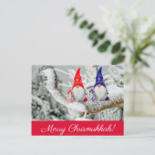 Red and Blue Fun Chrismukkah Santa Elves Postkarte (Stehend Vorderseite)