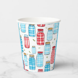 Red and Blue Gingham Mason Jar Pattern Pappbecher