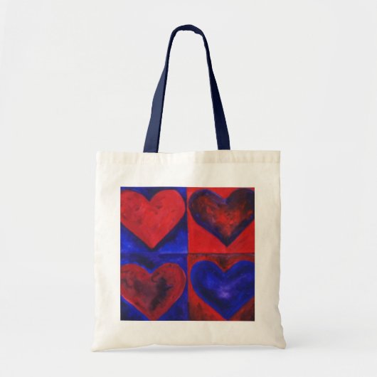 Red and Blue Gouache Abstrakt Hearts Tote Bag Tragetasche (Vorne)