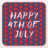 Red and Blue Happy 4. Juli Rechteckiger Pappuntersetzer (Vorderseite)